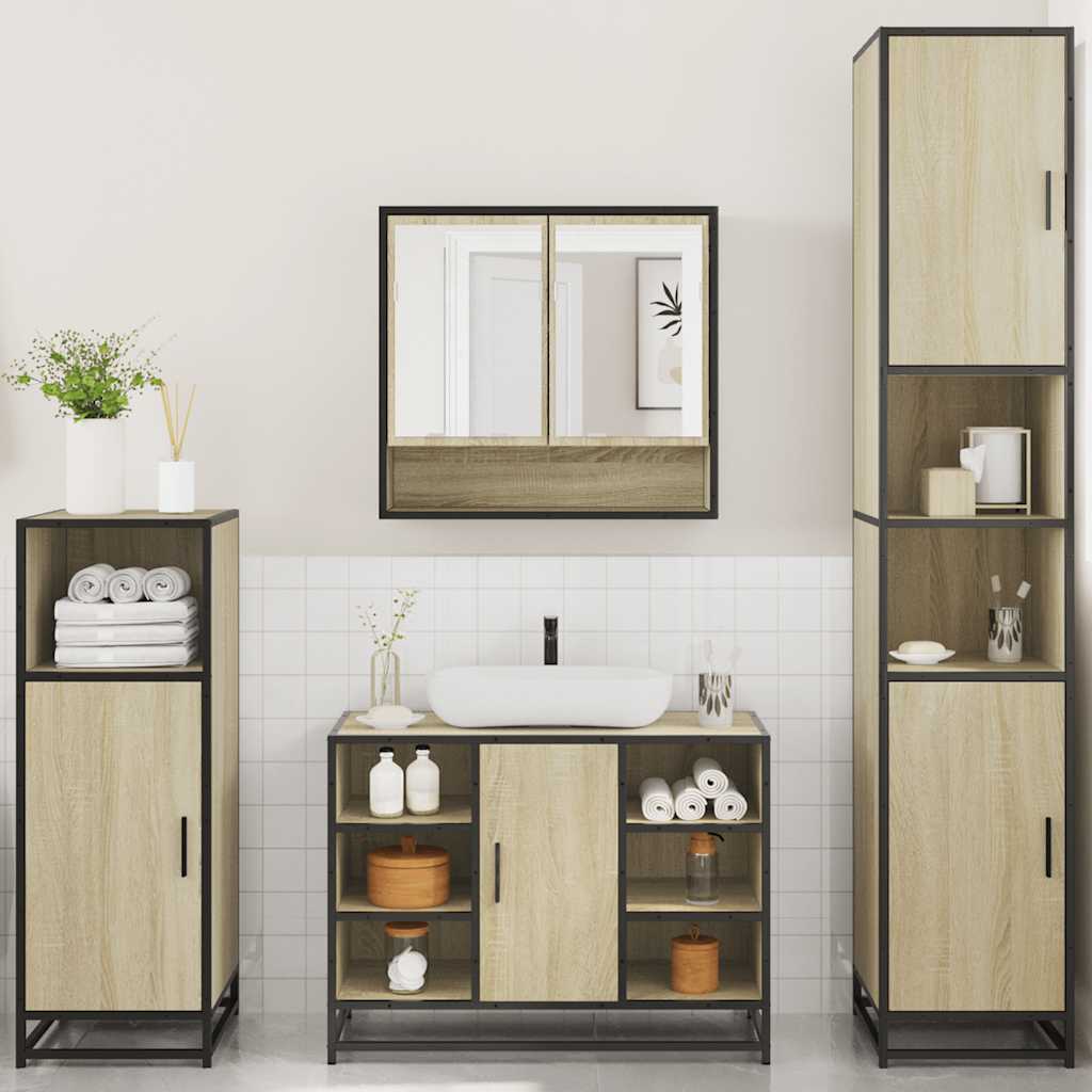 vidaXL Set de mobilier de baie din 4 piese din lemn de stejar Sonoma vidaXL Set de mobilier de baie din 4 piese din lemn de stejar Sonoma