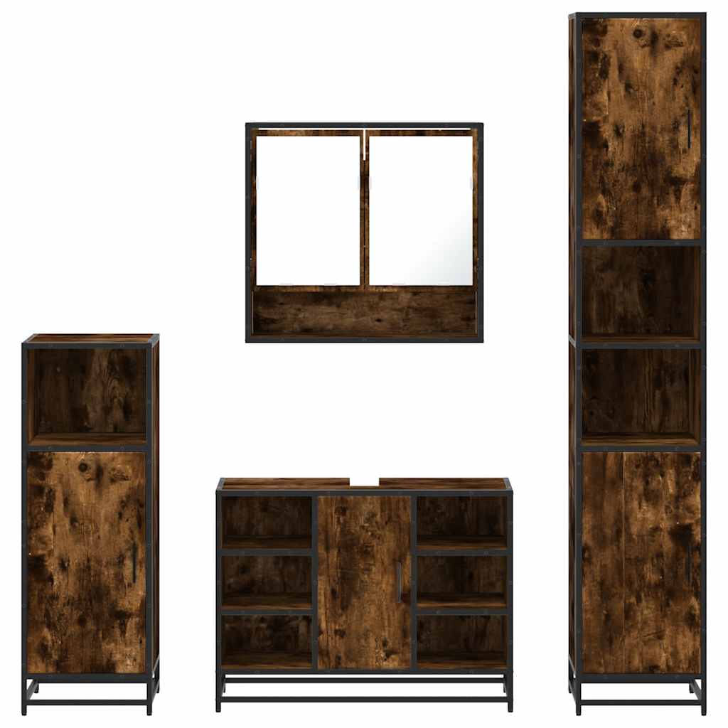 vidaXL Set de mobilier de baie 4 piese Lemn prelucrat de stejar afumat vidaXL Set de mobilier de baie 4 piese Lemn prelucrat de stejar afumat