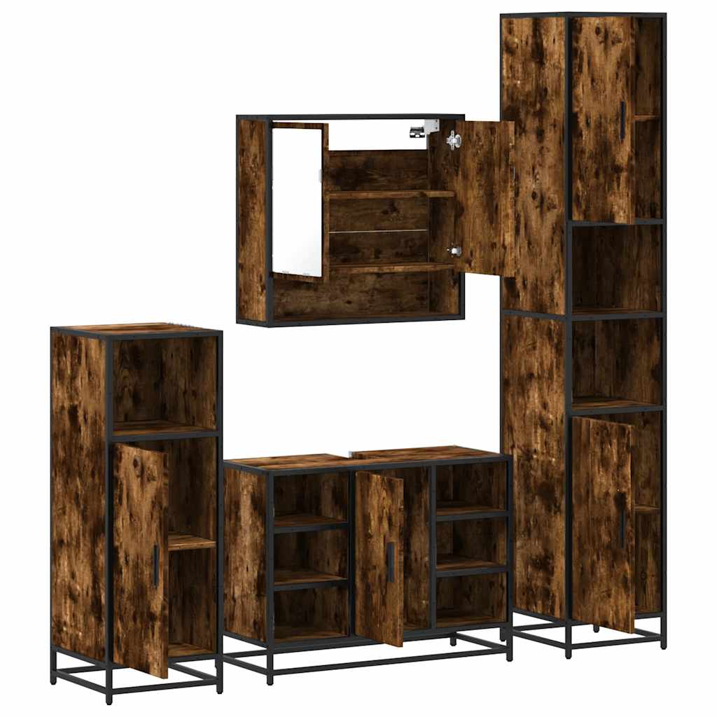 vidaXL Set de mobilier de baie 4 piese Lemn prelucrat de stejar afumat vidaXL Set de mobilier de baie 4 piese Lemn prelucrat de stejar afumat