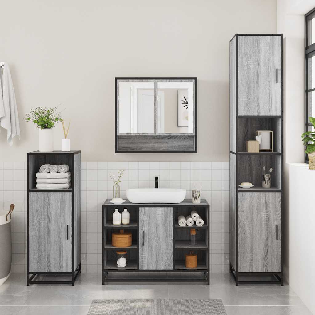 vidaXL Set de mobilier de baie 4 piese Lemn stratificat gri Sonoma vidaXL Set de mobilier de baie 4 piese Lemn stratificat gri Sonoma