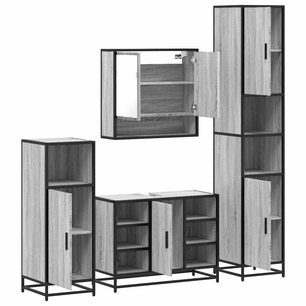 vidaXL Set de mobilier de baie 4 piese Lemn stratificat gri Sonoma vidaXL Set de mobilier de baie 4 piese Lemn stratificat gri Sonoma