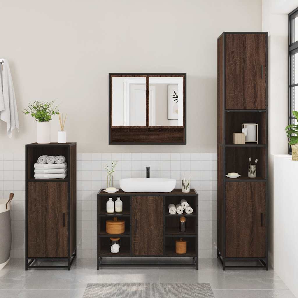 vidaXL Set de mobilier de baie din 4 piese din lemn de stejar maro vidaXL Set de mobilier de baie din 4 piese din lemn de stejar maro