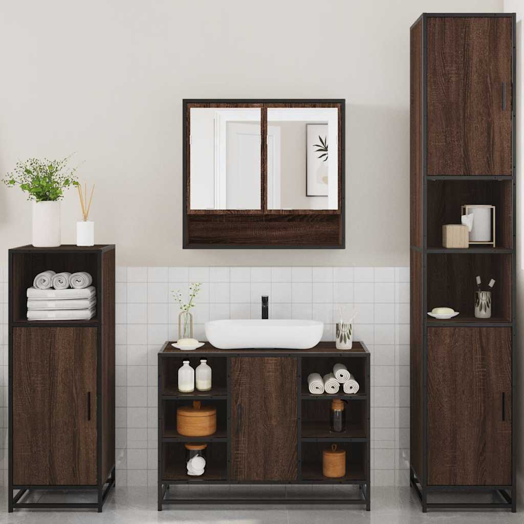 vidaXL Set de mobilier de baie din 4 piese din lemn de stejar maro vidaXL Set de mobilier de baie din 4 piese din lemn de stejar maro