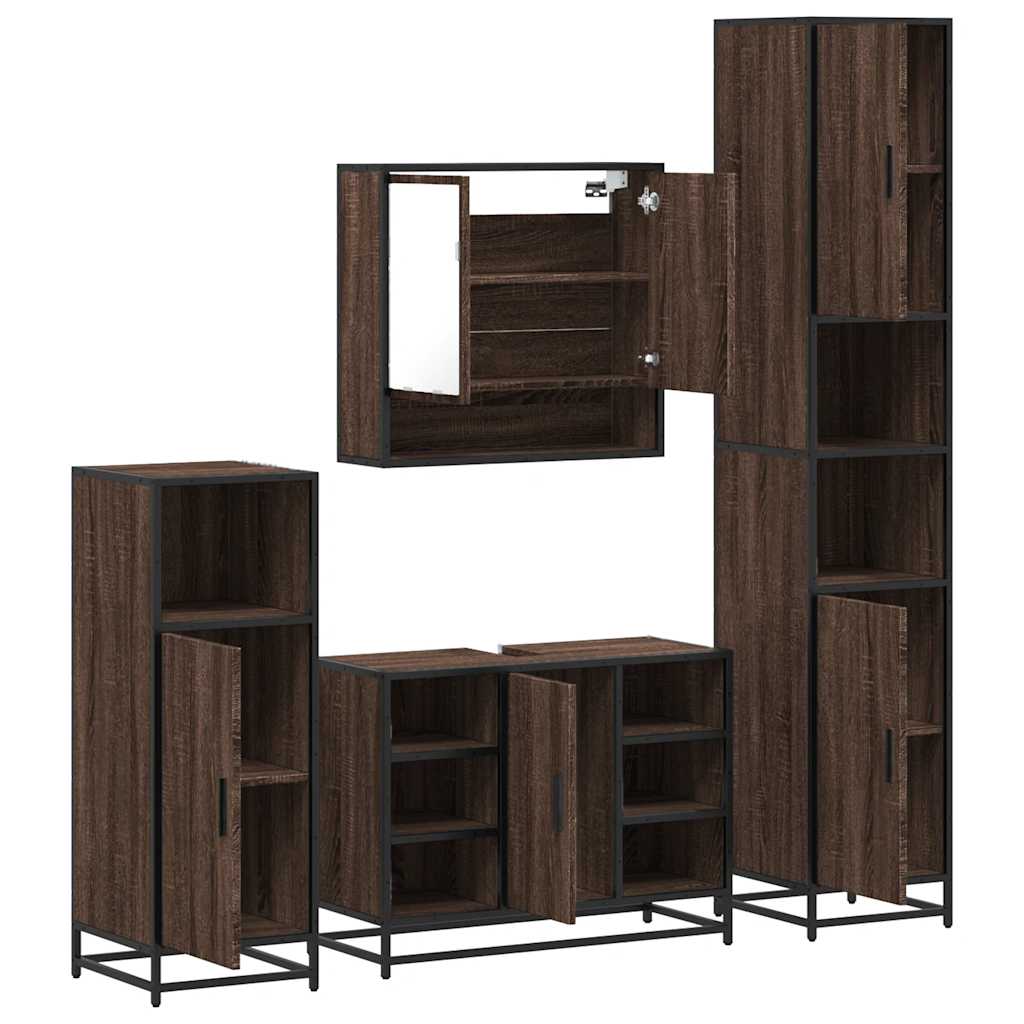 vidaXL Set de mobilier de baie din 4 piese din lemn de stejar maro vidaXL Set de mobilier de baie din 4 piese din lemn de stejar maro