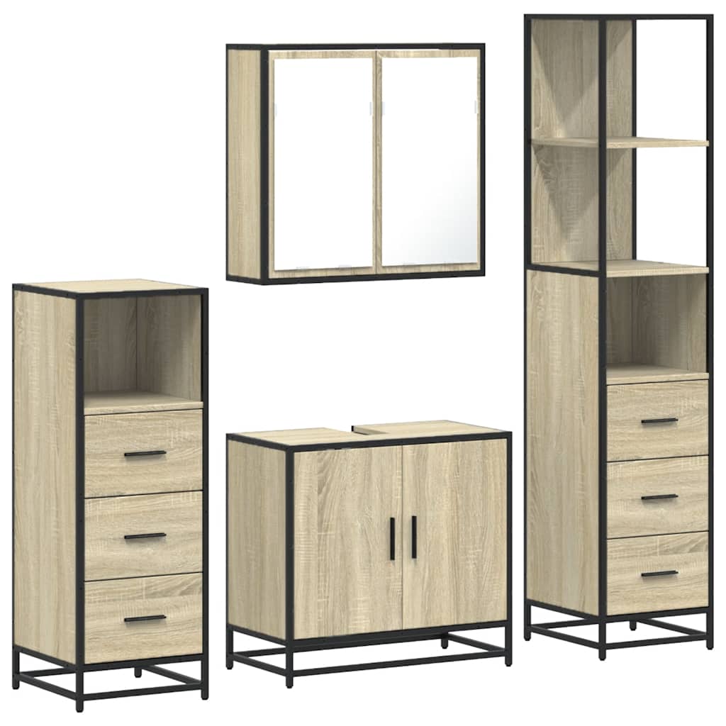 vidaXL Set de mobilier de baie din 4 piese din lemn de stejar Sonoma vidaXL Set de mobilier de baie din 4 piese din lemn de stejar Sonoma