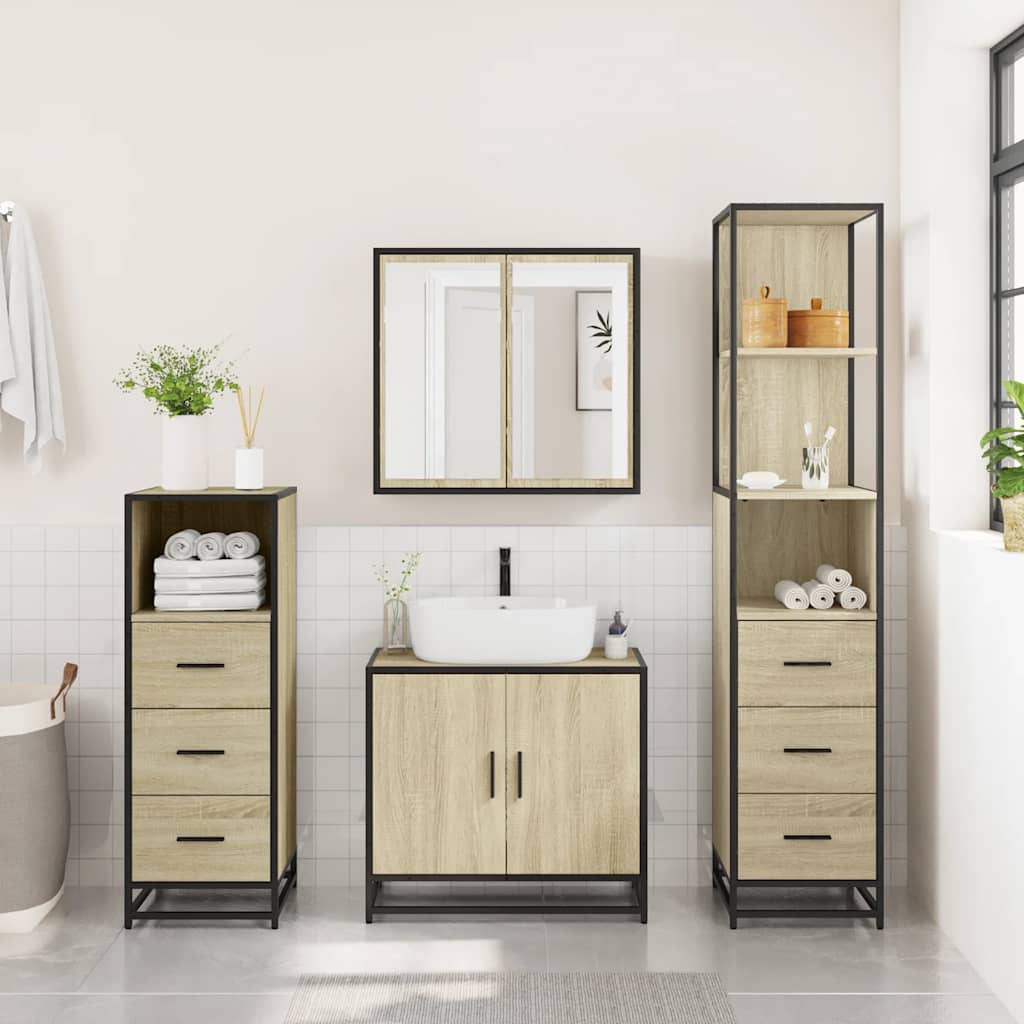 vidaXL Set de mobilier de baie din 4 piese din lemn de stejar Sonoma vidaXL Set de mobilier de baie din 4 piese din lemn de stejar Sonoma