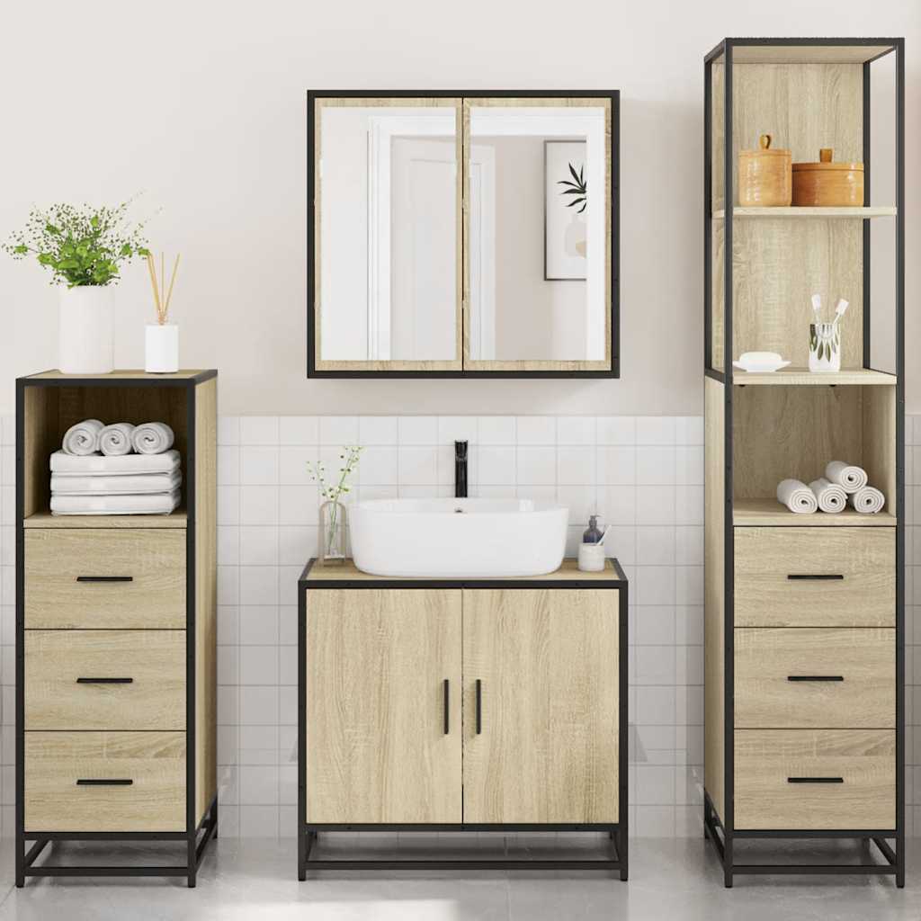 vidaXL Set de mobilier de baie din 4 piese din lemn de stejar Sonoma vidaXL Set de mobilier de baie din 4 piese din lemn de stejar Sonoma