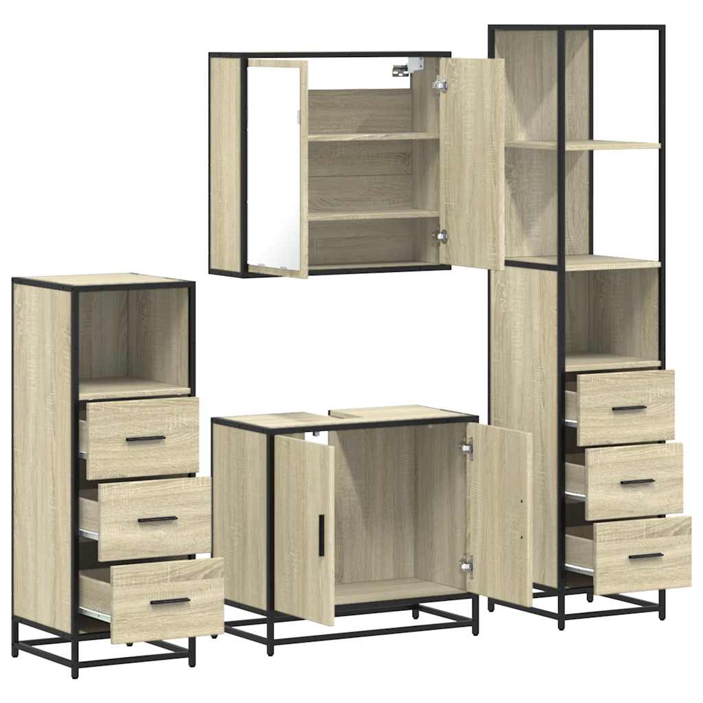vidaXL Set de mobilier de baie din 4 piese din lemn de stejar Sonoma vidaXL Set de mobilier de baie din 4 piese din lemn de stejar Sonoma