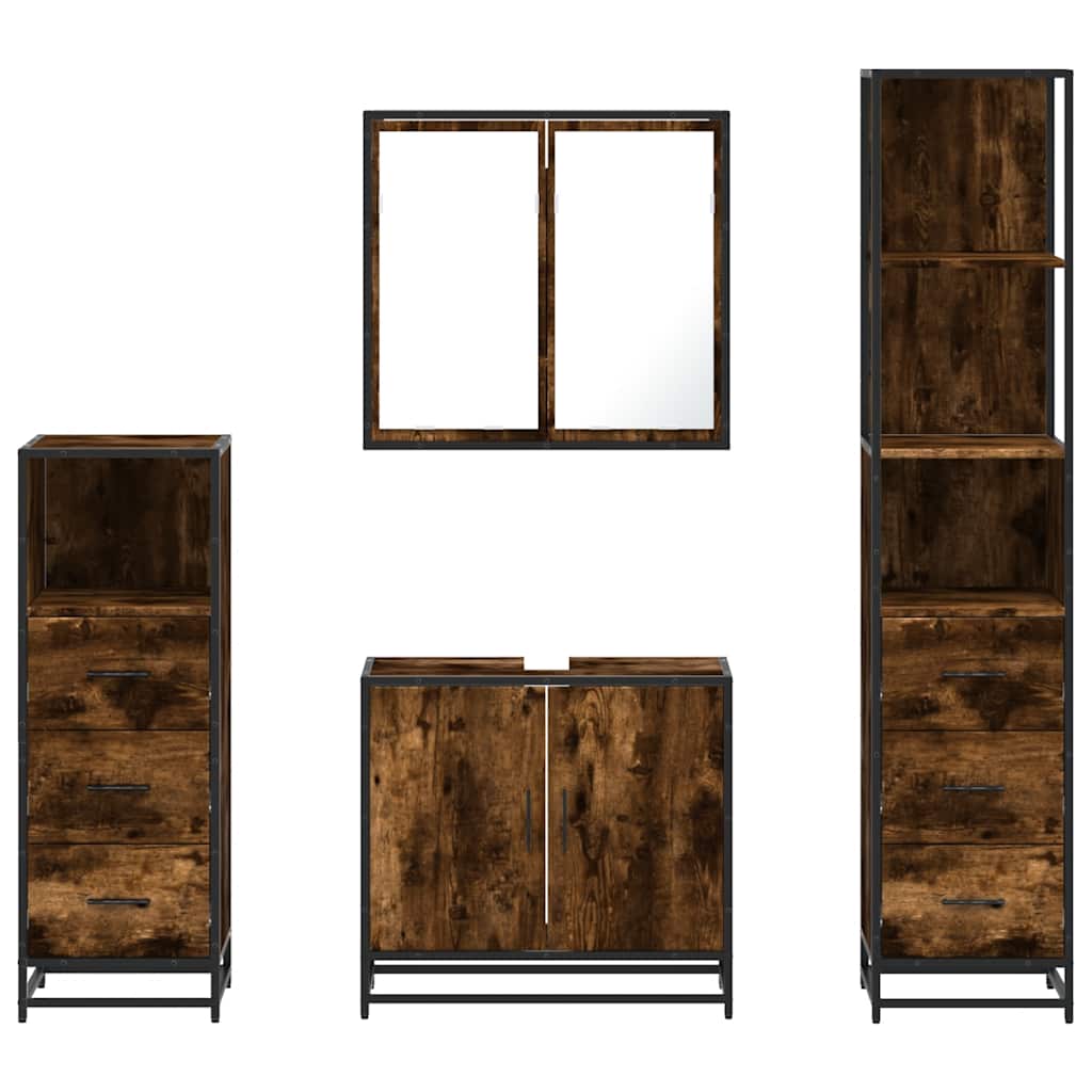 vidaXL Set de mobilier de baie 4 piese Lemn prelucrat de stejar afumat vidaXL Set de mobilier de baie 4 piese Lemn prelucrat de stejar afumat