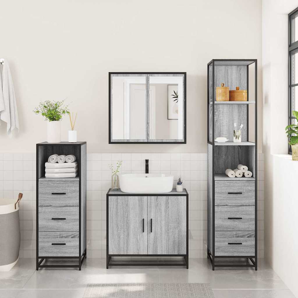 vidaXL Set de mobilier de baie 4 piese Lemn stratificat gri Sonoma vidaXL Set de mobilier de baie 4 piese Lemn stratificat gri Sonoma