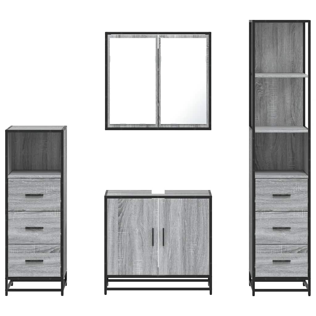 vidaXL Set de mobilier de baie 4 piese Lemn stratificat gri Sonoma vidaXL Set de mobilier de baie 4 piese Lemn stratificat gri Sonoma