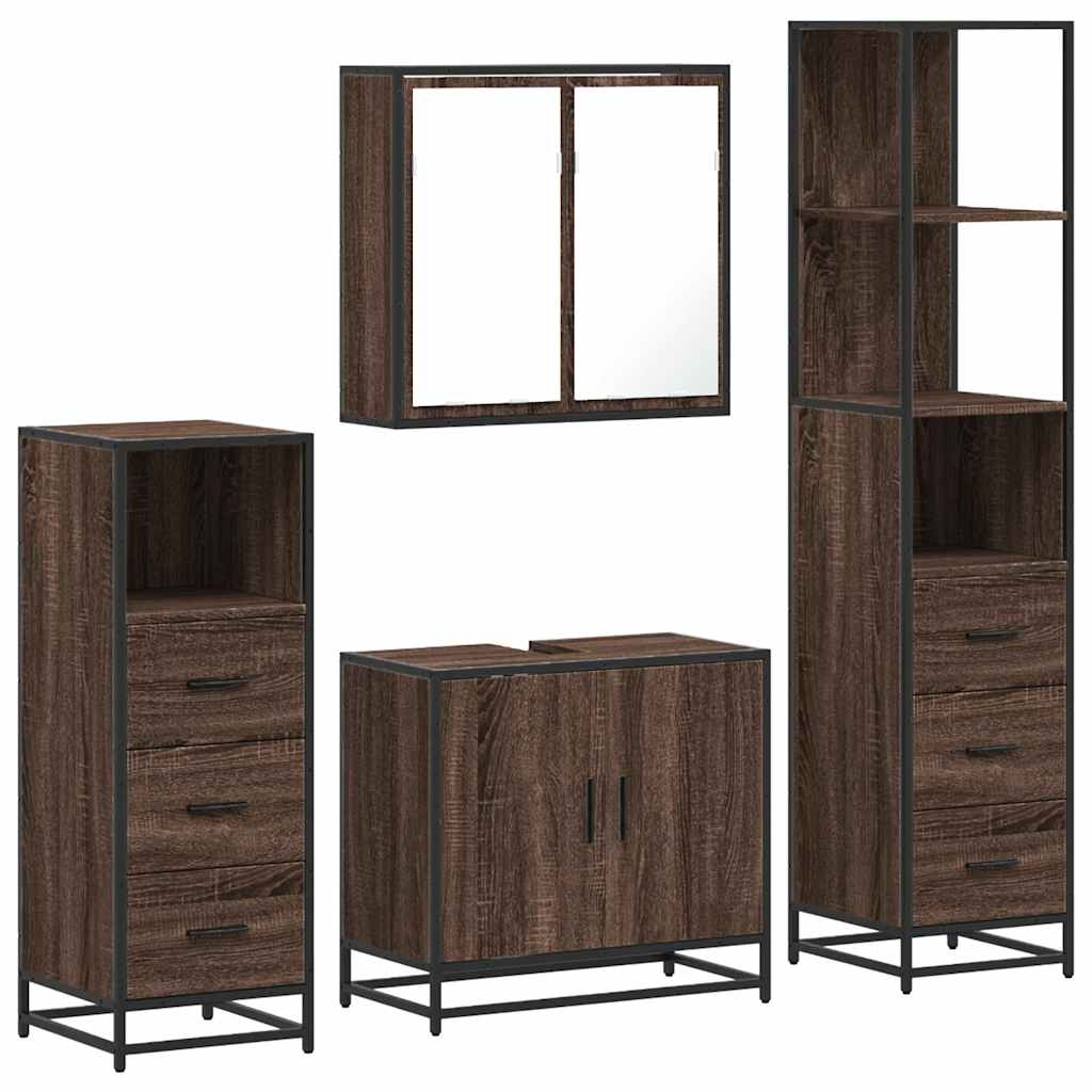 vidaXL Set de mobilier de baie din 4 piese din lemn de stejar maro vidaXL Set de mobilier de baie din 4 piese din lemn de stejar maro