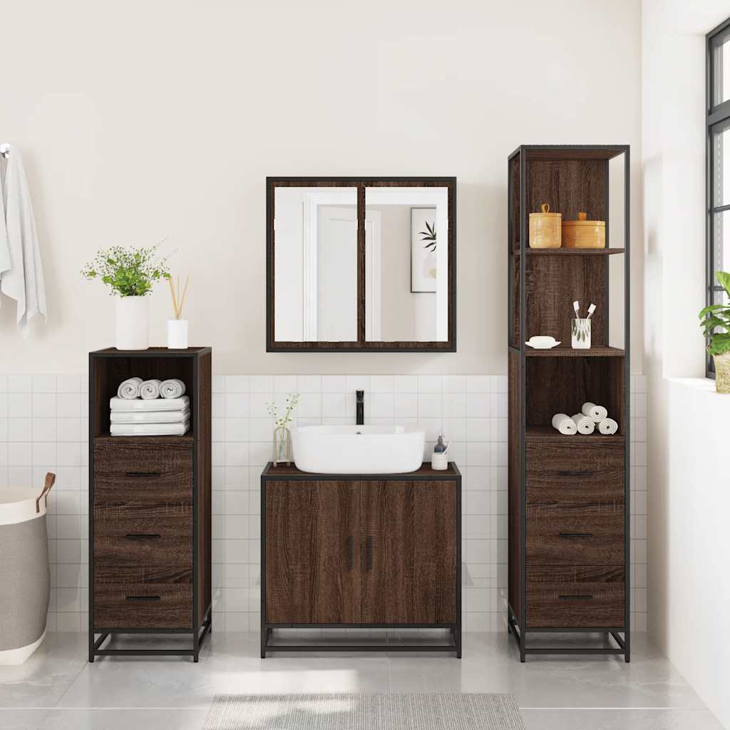 vidaXL Set de mobilier de baie din 4 piese din lemn de stejar maro vidaXL Set de mobilier de baie din 4 piese din lemn de stejar maro