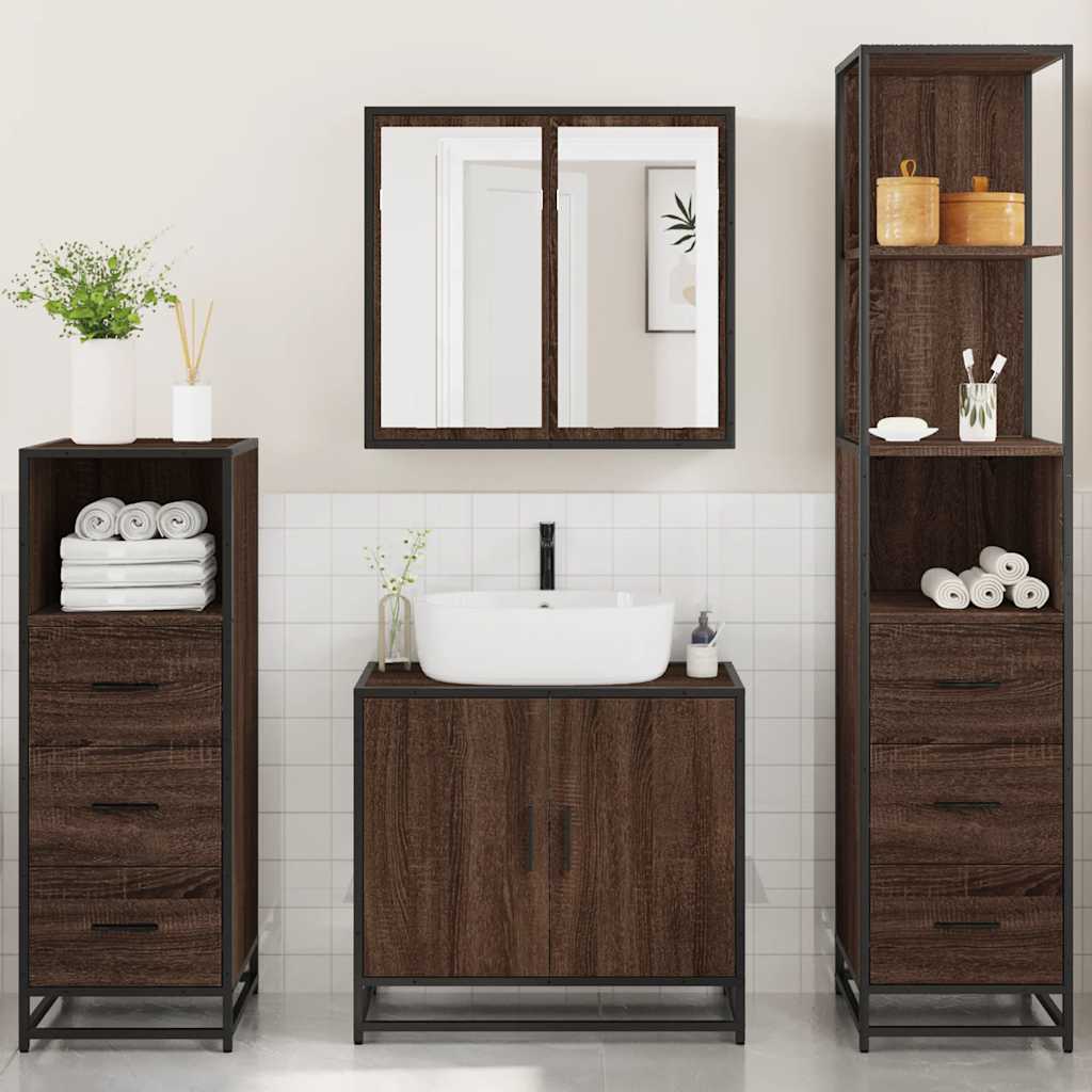 vidaXL Set de mobilier de baie din 4 piese din lemn de stejar maro vidaXL Set de mobilier de baie din 4 piese din lemn de stejar maro