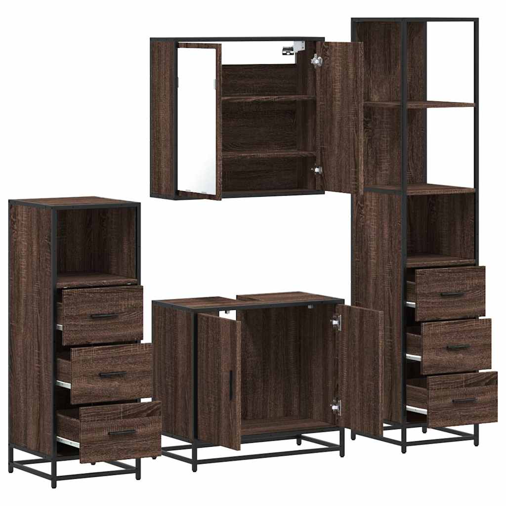vidaXL Set de mobilier de baie din 4 piese din lemn de stejar maro vidaXL Set de mobilier de baie din 4 piese din lemn de stejar maro