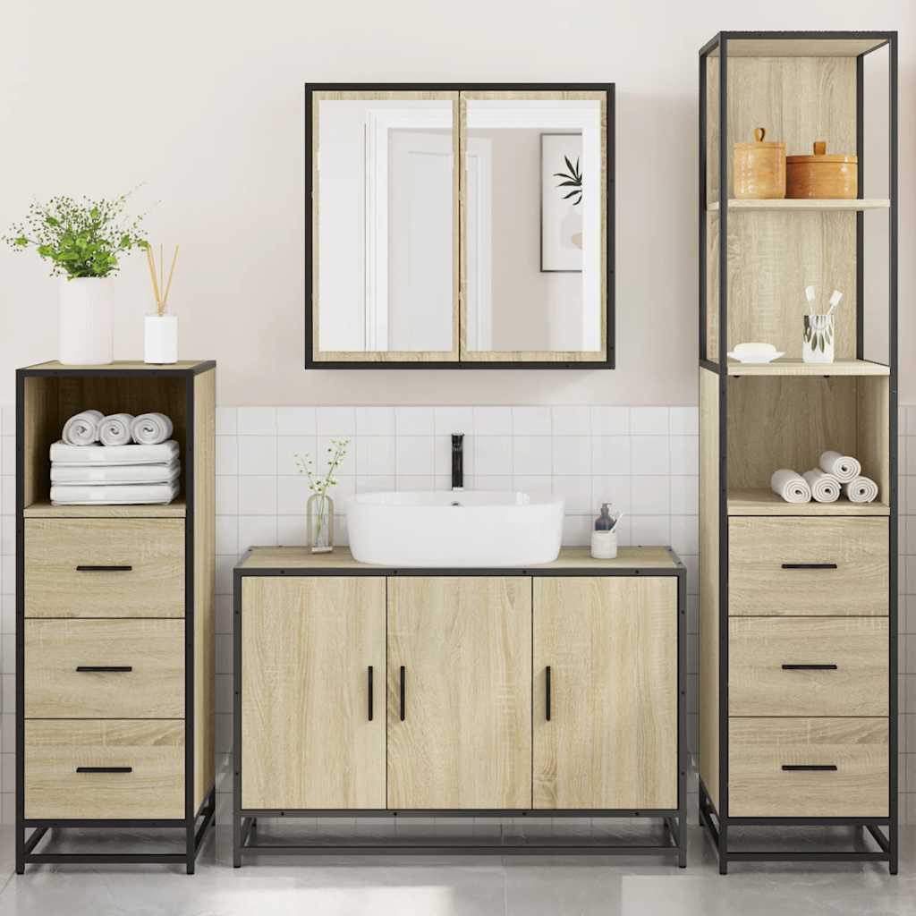 vidaXL Set de mobilier de baie din 4 piese din lemn de stejar Sonoma vidaXL Set de mobilier de baie din 4 piese din lemn de stejar Sonoma