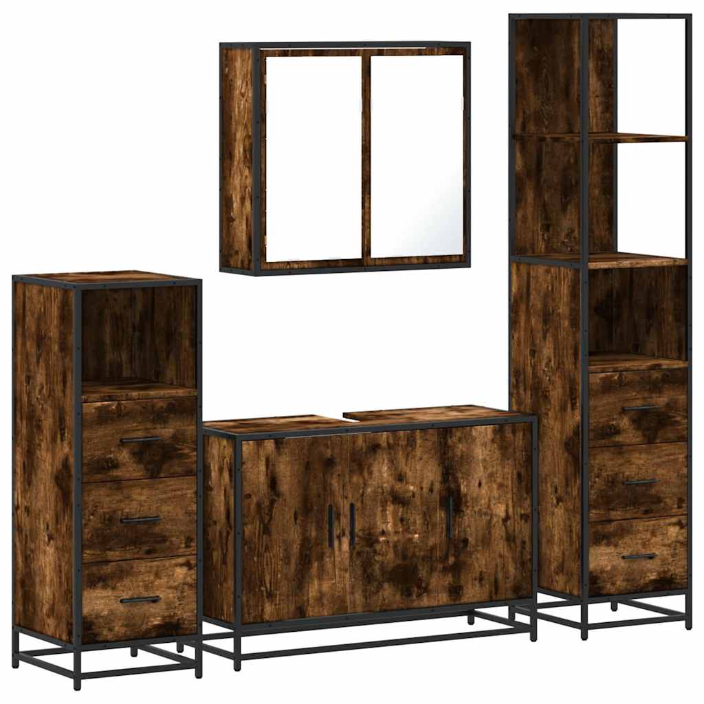 vidaXL Set de mobilier de baie 4 piese Lemn prelucrat de stejar afumat vidaXL Set de mobilier de baie 4 piese Lemn prelucrat de stejar afumat