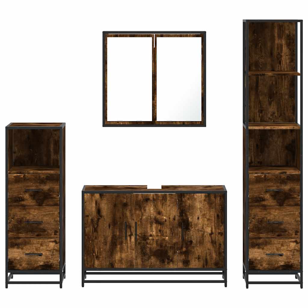 vidaXL Set de mobilier de baie 4 piese Lemn prelucrat de stejar afumat vidaXL Set de mobilier de baie 4 piese Lemn prelucrat de stejar afumat