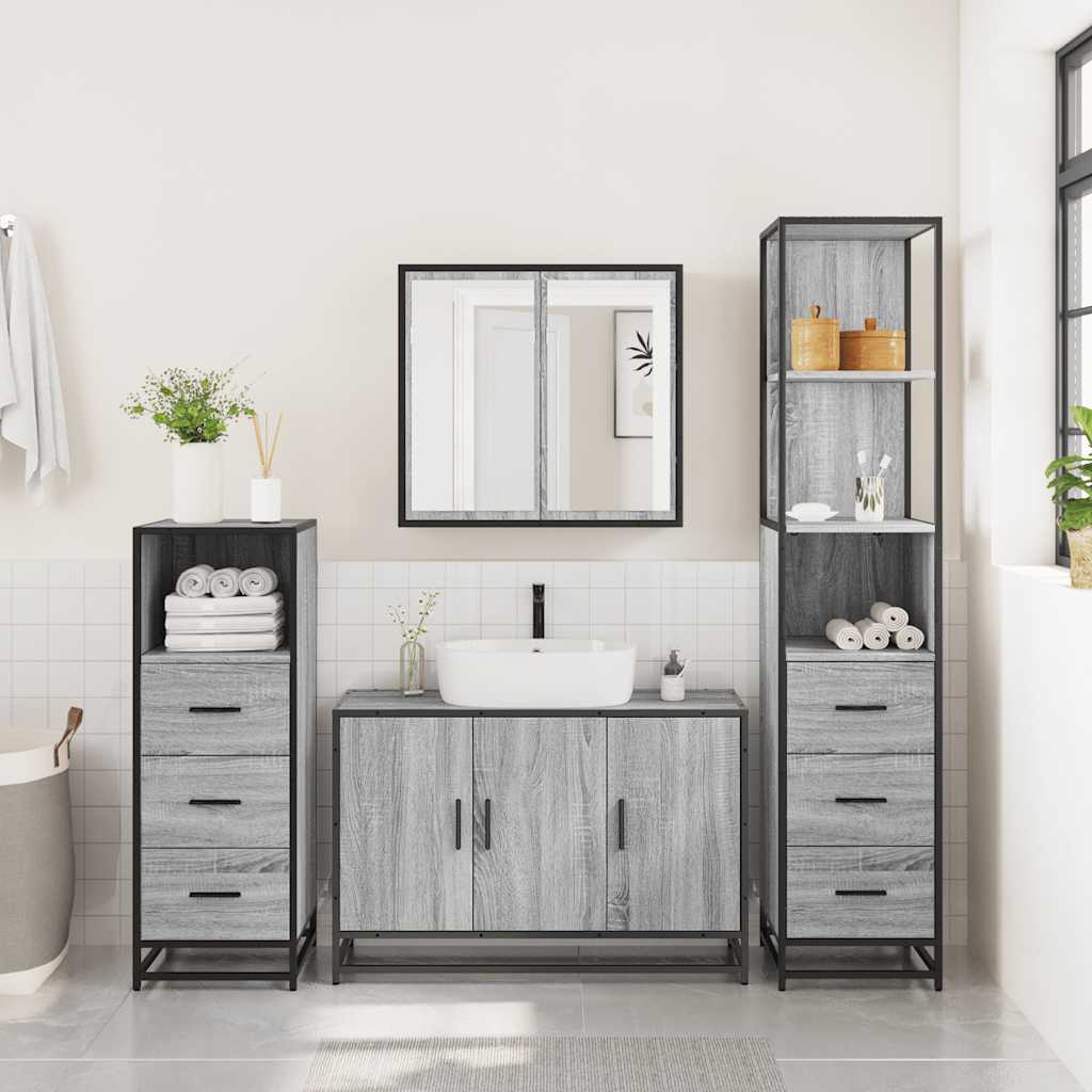 vidaXL Set de mobilier de baie 4 piese Lemn stratificat gri Sonoma vidaXL Set de mobilier de baie 4 piese Lemn stratificat gri Sonoma