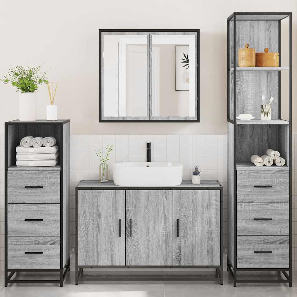 vidaXL Set de mobilier de baie 4 piese Lemn stratificat gri Sonoma vidaXL Set de mobilier de baie 4 piese Lemn stratificat gri Sonoma