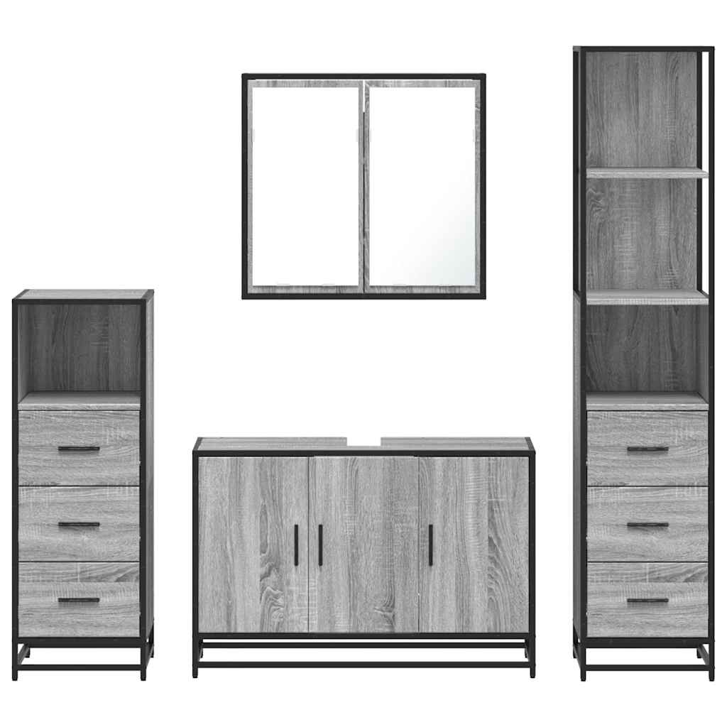 vidaXL Set de mobilier de baie 4 piese Lemn stratificat gri Sonoma vidaXL Set de mobilier de baie 4 piese Lemn stratificat gri Sonoma