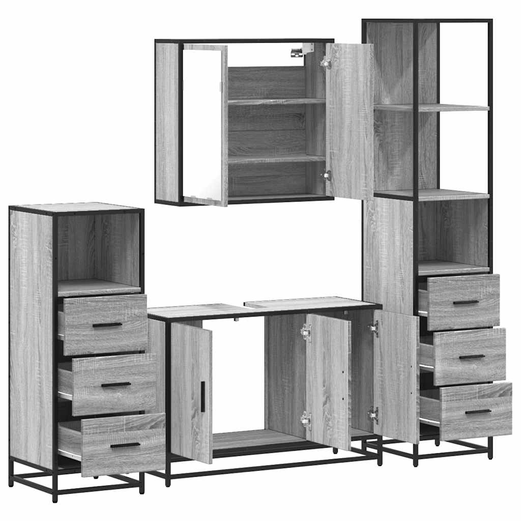 vidaXL Set de mobilier de baie 4 piese Lemn stratificat gri Sonoma vidaXL Set de mobilier de baie 4 piese Lemn stratificat gri Sonoma