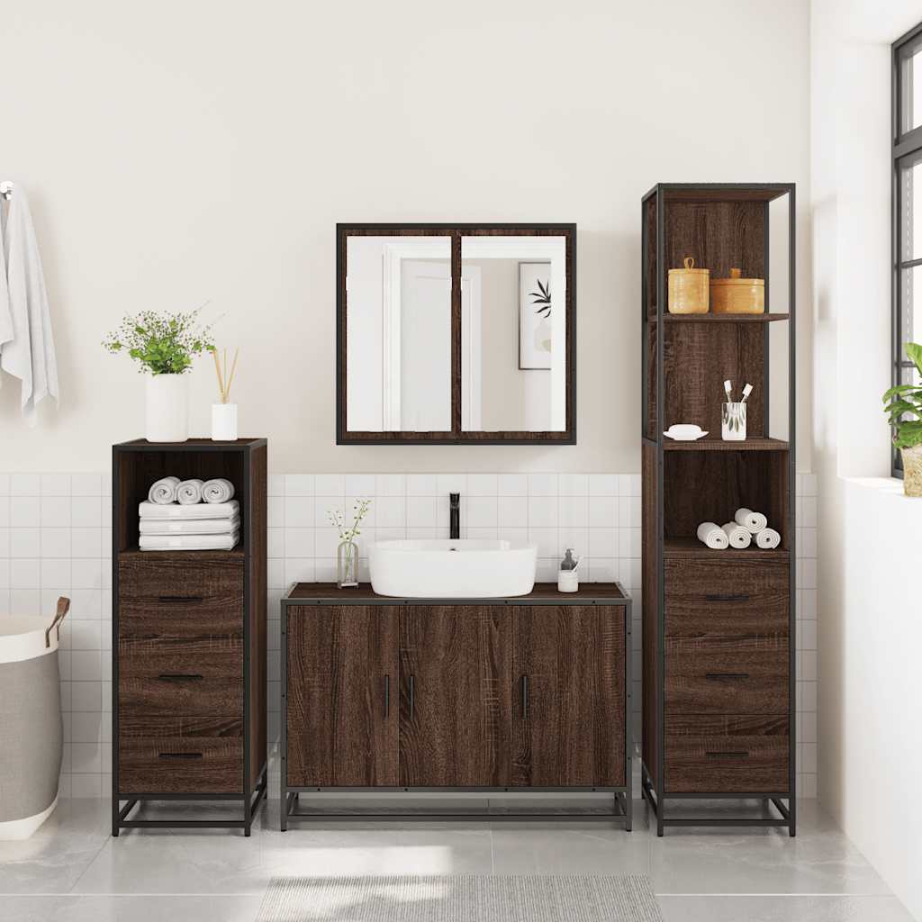 vidaXL Set de mobilier de baie din 4 piese din lemn de stejar maro vidaXL Set de mobilier de baie din 4 piese din lemn de stejar maro