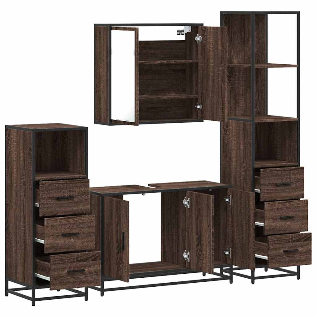 vidaXL Set de mobilier de baie din 4 piese din lemn de stejar maro vidaXL Set de mobilier de baie din 4 piese din lemn de stejar maro