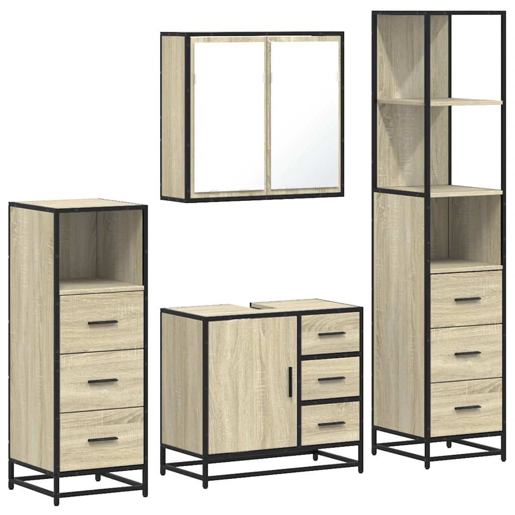 vidaXL Set de mobilier de baie din 4 piese din lemn de stejar Sonoma vidaXL Set de mobilier de baie din 4 piese din lemn de stejar Sonoma