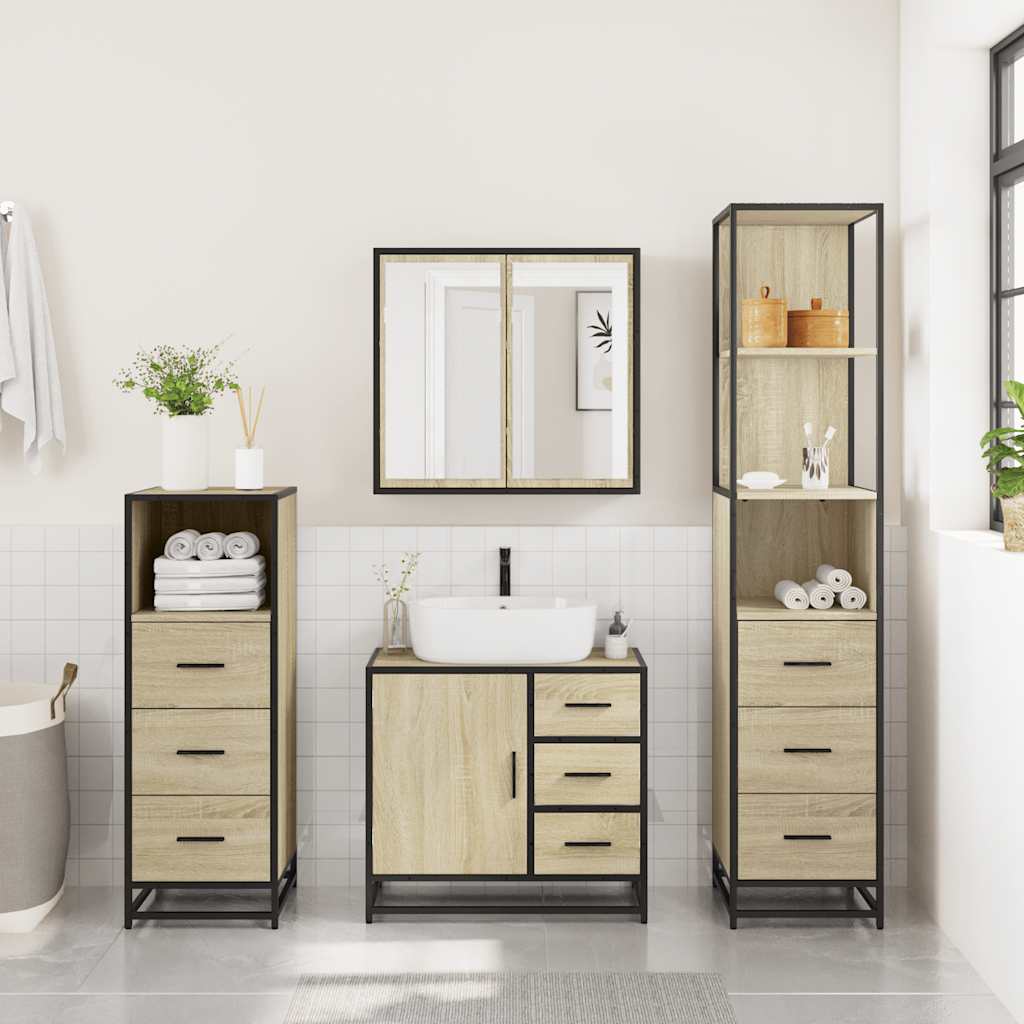vidaXL Set de mobilier de baie din 4 piese din lemn de stejar Sonoma vidaXL Set de mobilier de baie din 4 piese din lemn de stejar Sonoma