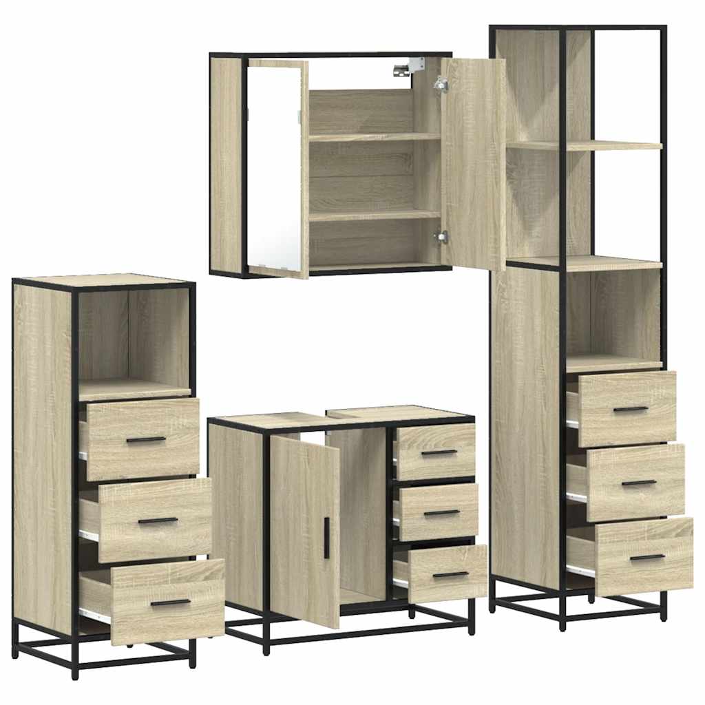 vidaXL Set de mobilier de baie din 4 piese din lemn de stejar Sonoma vidaXL Set de mobilier de baie din 4 piese din lemn de stejar Sonoma