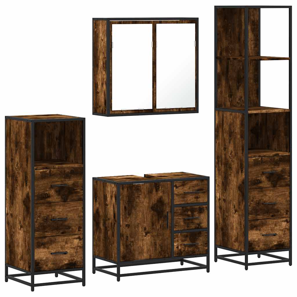 vidaXL Set de mobilier de baie 4 piese Lemn prelucrat de stejar afumat vidaXL Set de mobilier de baie 4 piese Lemn prelucrat de stejar afumat