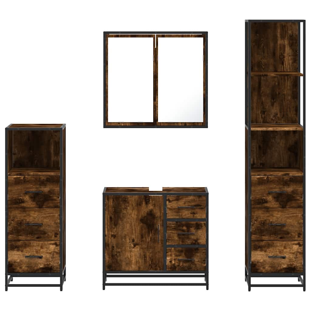 vidaXL Set de mobilier de baie 4 piese Lemn prelucrat de stejar afumat vidaXL Set de mobilier de baie 4 piese Lemn prelucrat de stejar afumat
