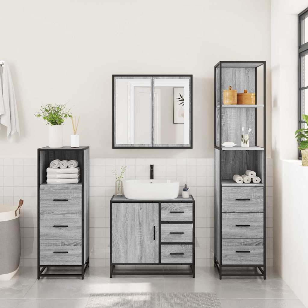 vidaXL Set de mobilier de baie 4 piese Lemn stratificat gri Sonoma vidaXL Set de mobilier de baie 4 piese Lemn stratificat gri Sonoma