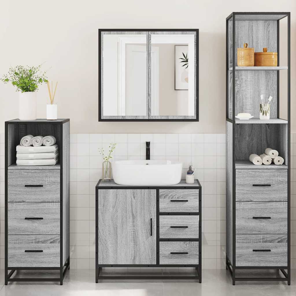 vidaXL Set de mobilier de baie 4 piese Lemn stratificat gri Sonoma vidaXL Set de mobilier de baie 4 piese Lemn stratificat gri Sonoma