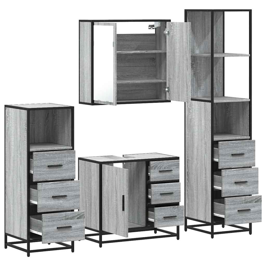 vidaXL Set de mobilier de baie 4 piese Lemn stratificat gri Sonoma vidaXL Set de mobilier de baie 4 piese Lemn stratificat gri Sonoma