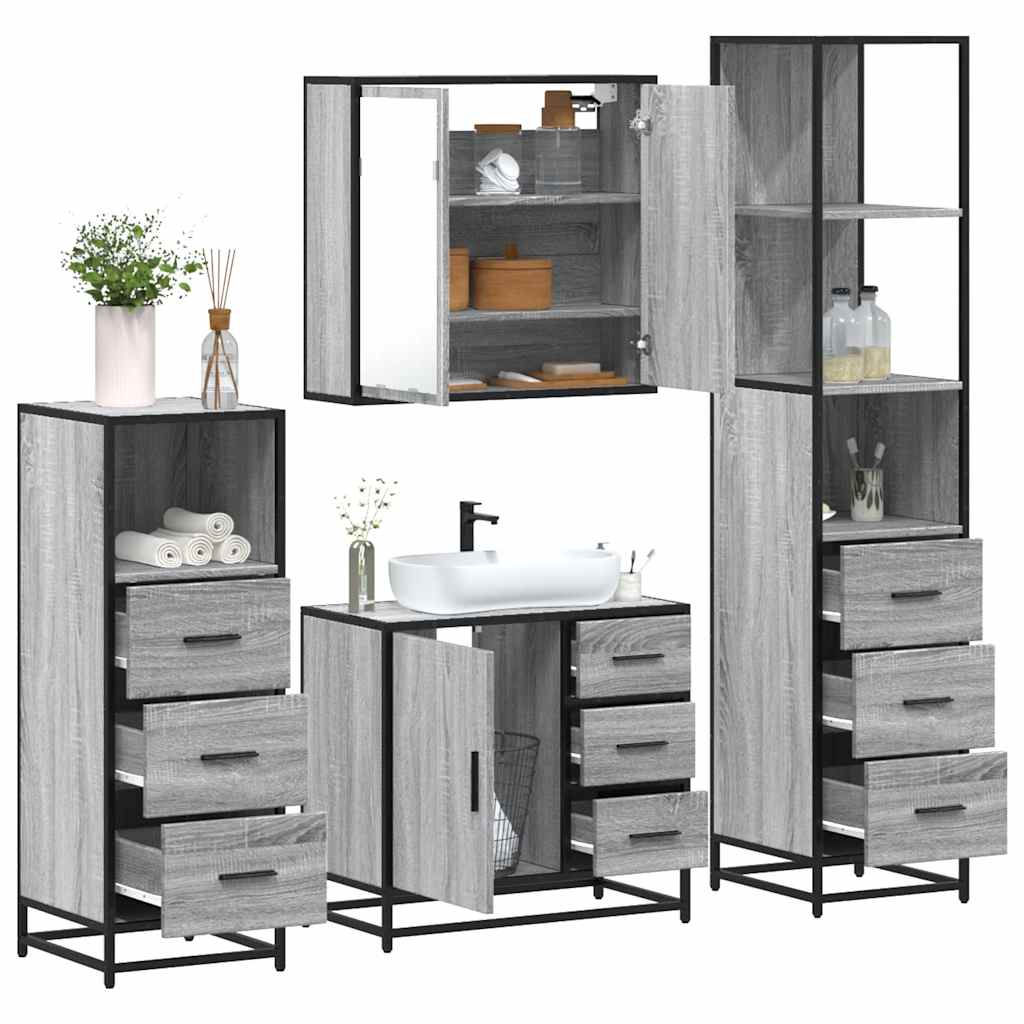 vidaXL Set de mobilier de baie 4 piese Lemn stratificat gri Sonoma vidaXL Set de mobilier de baie 4 piese Lemn stratificat gri Sonoma