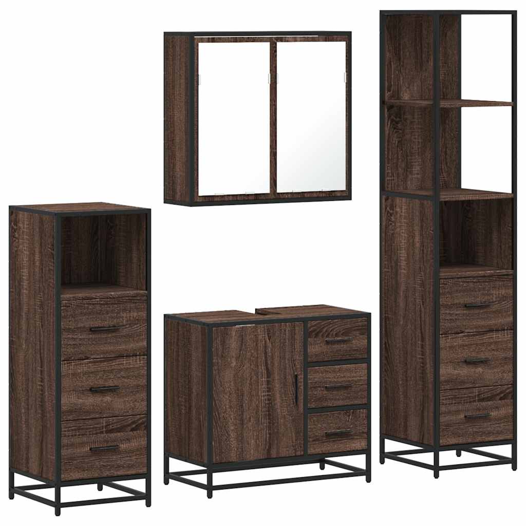 vidaXL Set de mobilier de baie din 4 piese din lemn de stejar maro vidaXL Set de mobilier de baie din 4 piese din lemn de stejar maro