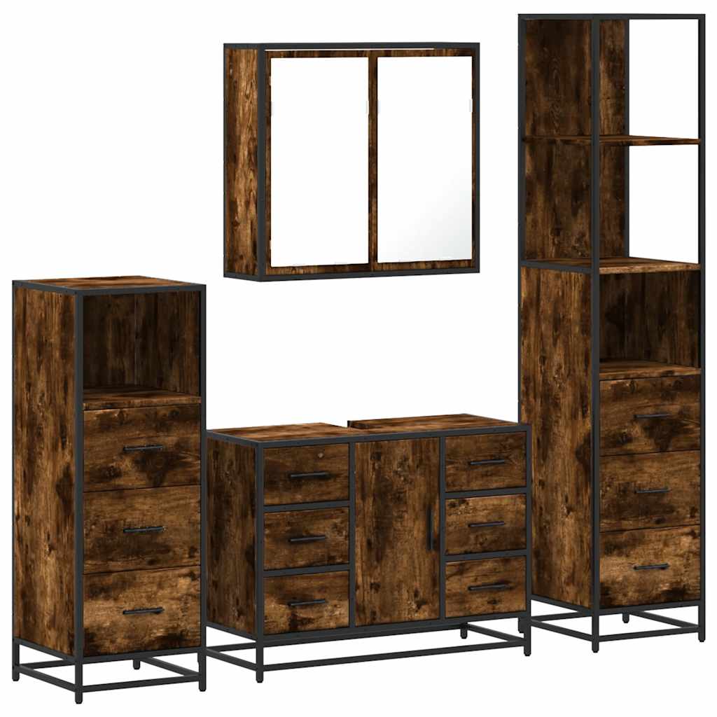 vidaXL Set de mobilier de baie 4 piese Lemn prelucrat de stejar afumat vidaXL Set de mobilier de baie 4 piese Lemn prelucrat de stejar afumat