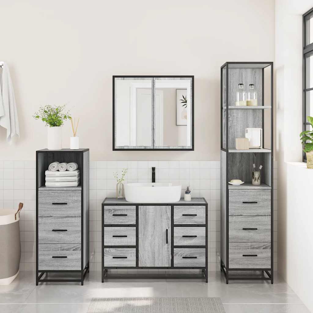 vidaXL Set de mobilier de baie 4 piese Lemn stratificat gri Sonoma vidaXL Set de mobilier de baie 4 piese Lemn stratificat gri Sonoma