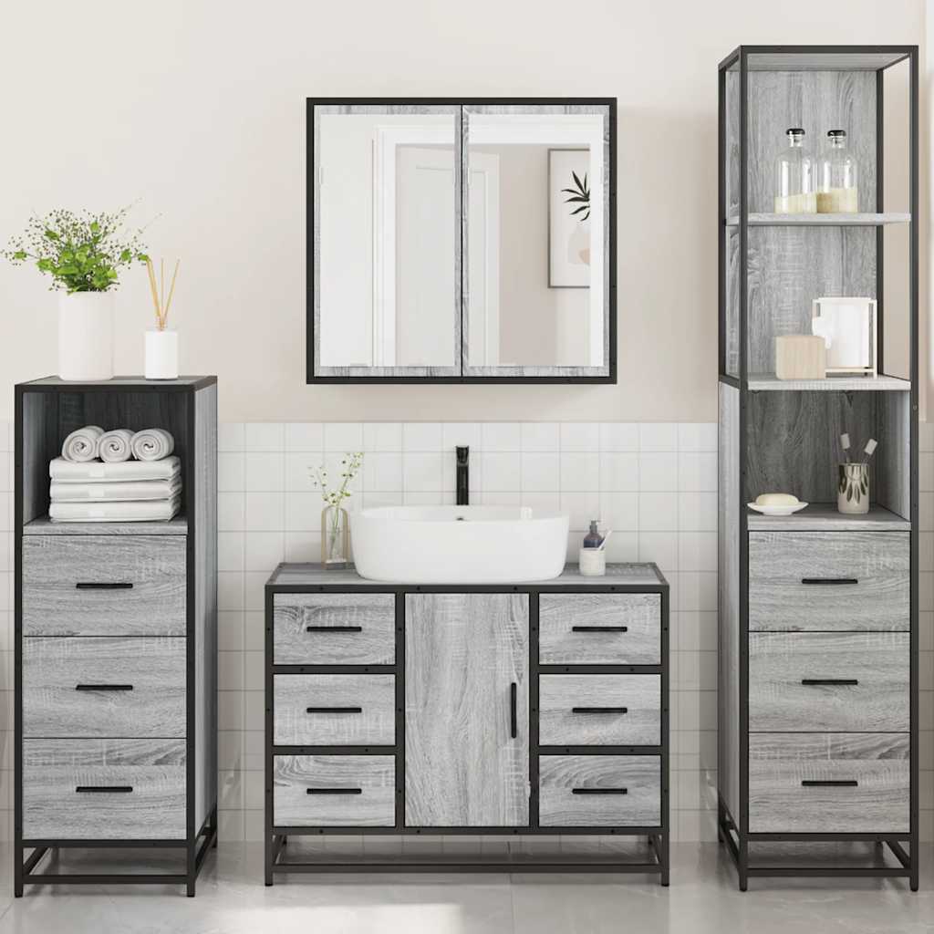 vidaXL Set de mobilier de baie 4 piese Lemn stratificat gri Sonoma vidaXL Set de mobilier de baie 4 piese Lemn stratificat gri Sonoma