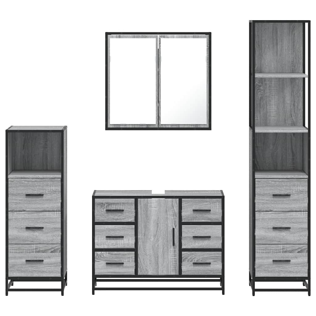 vidaXL Set de mobilier de baie 4 piese Lemn stratificat gri Sonoma vidaXL Set de mobilier de baie 4 piese Lemn stratificat gri Sonoma