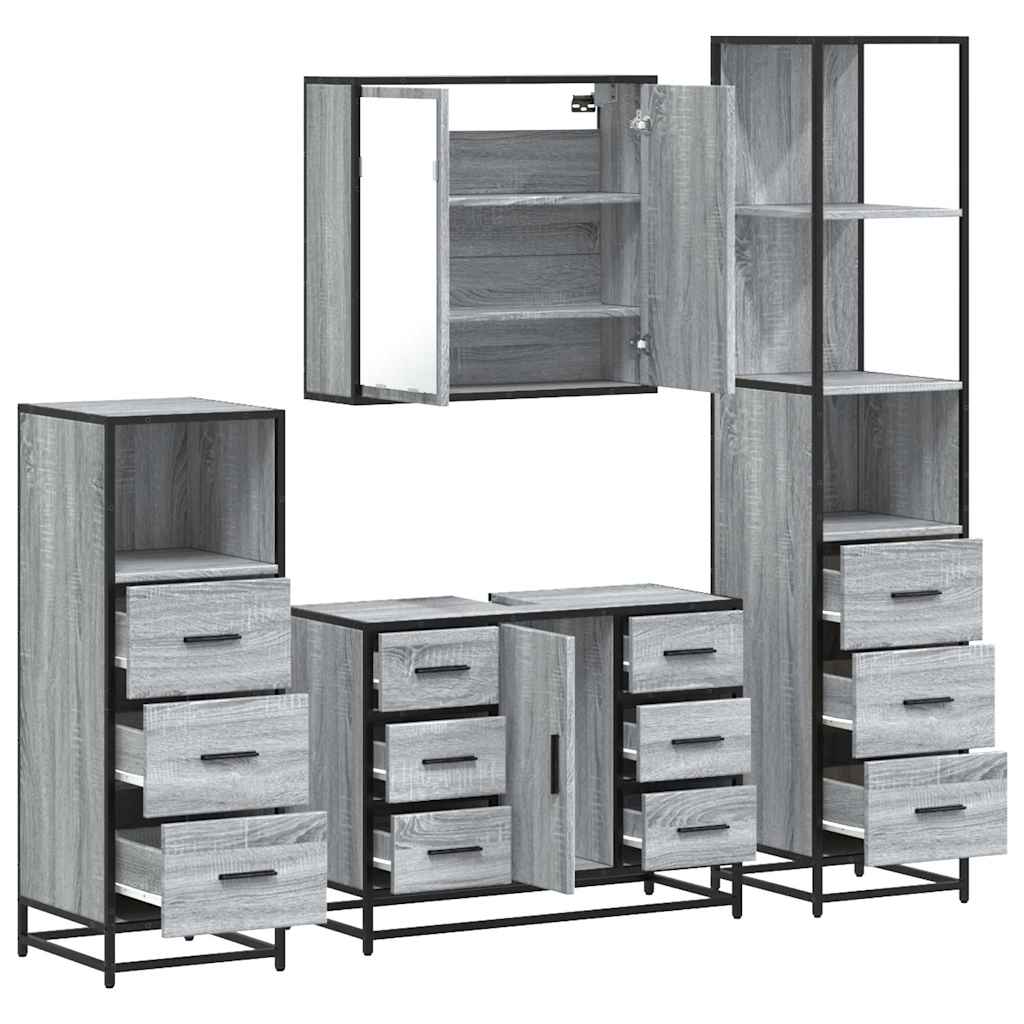 vidaXL Set de mobilier de baie 4 piese Lemn stratificat gri Sonoma vidaXL Set de mobilier de baie 4 piese Lemn stratificat gri Sonoma