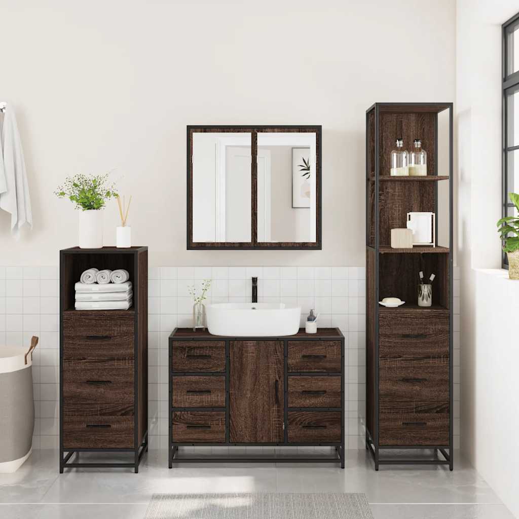vidaXL Set de mobilier de baie din 4 piese din lemn de stejar maro vidaXL Set de mobilier de baie din 4 piese din lemn de stejar maro