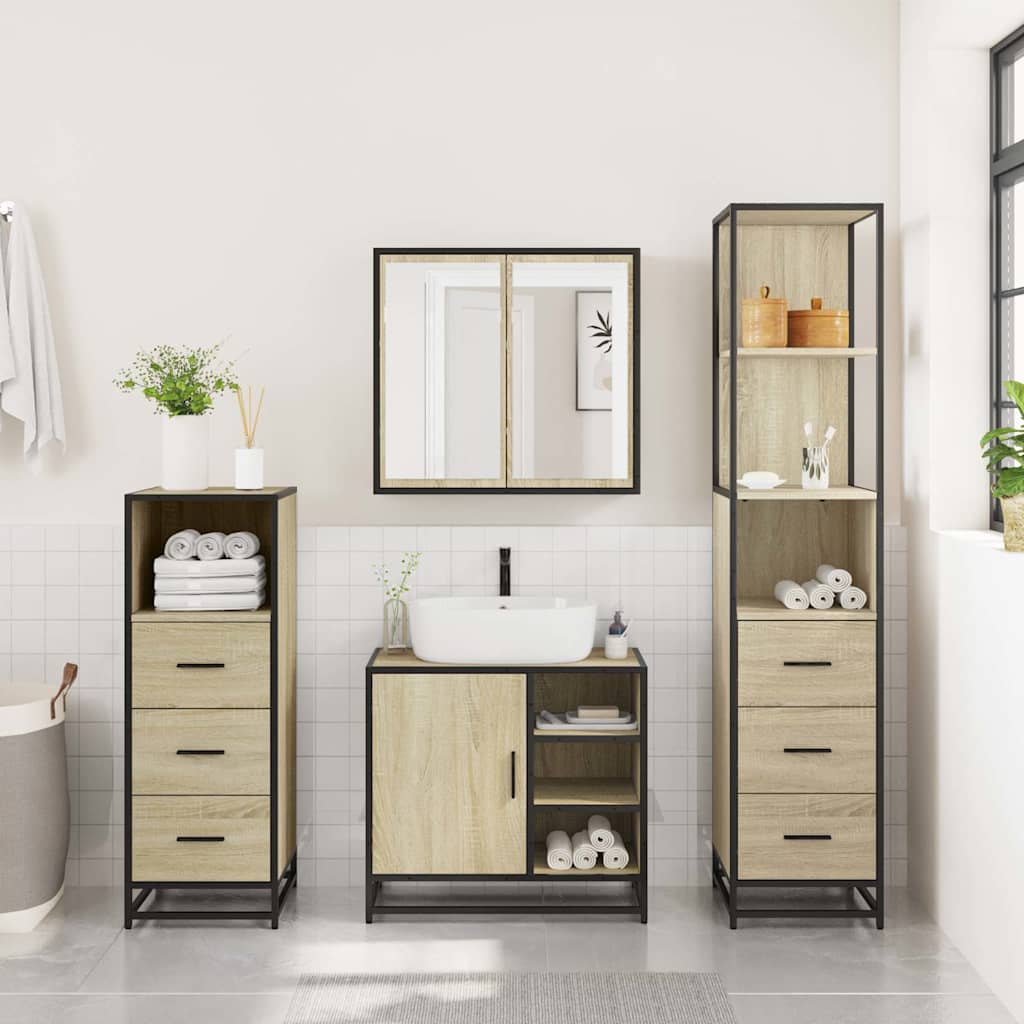 vidaXL Set de mobilier de baie din 4 piese din lemn de stejar Sonoma vidaXL Set de mobilier de baie din 4 piese din lemn de stejar Sonoma
