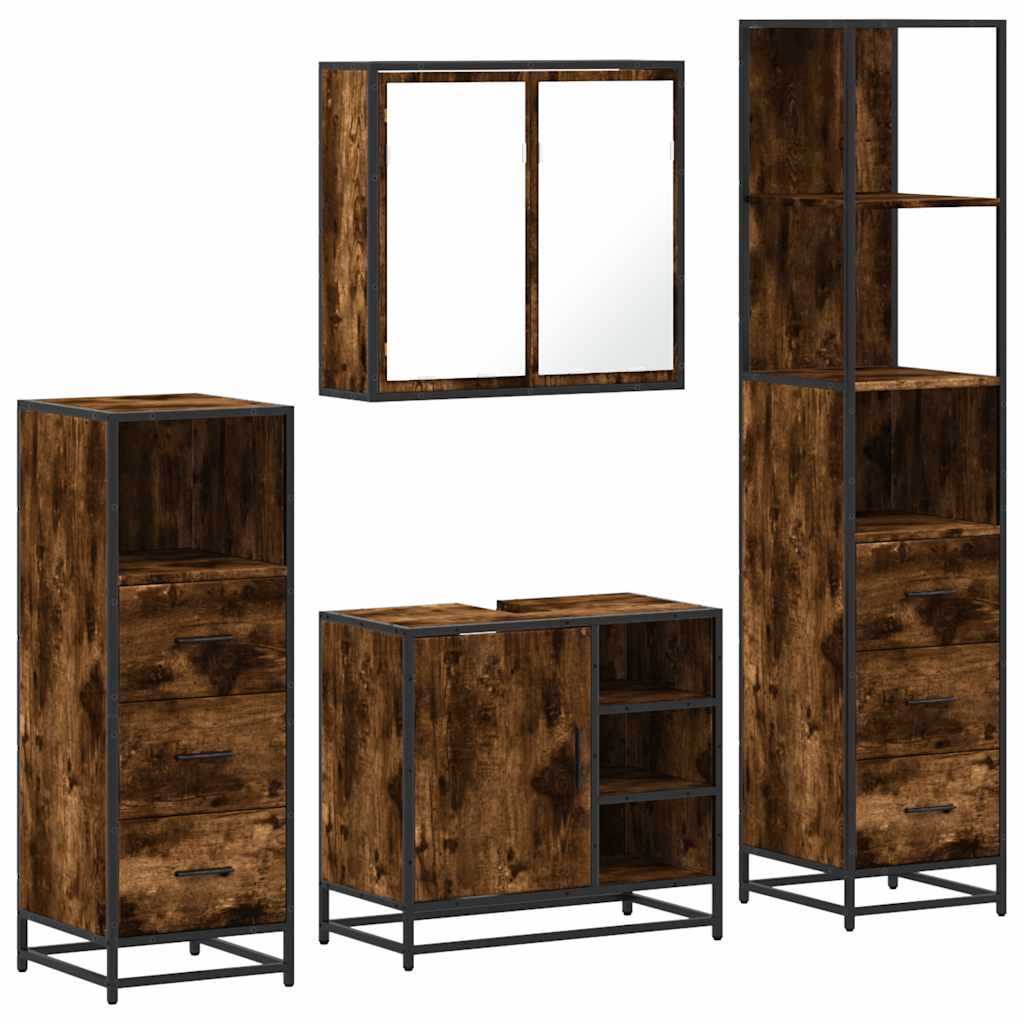 vidaXL Set de mobilier de baie 4 piese Lemn prelucrat de stejar afumat vidaXL Set de mobilier de baie 4 piese Lemn prelucrat de stejar afumat