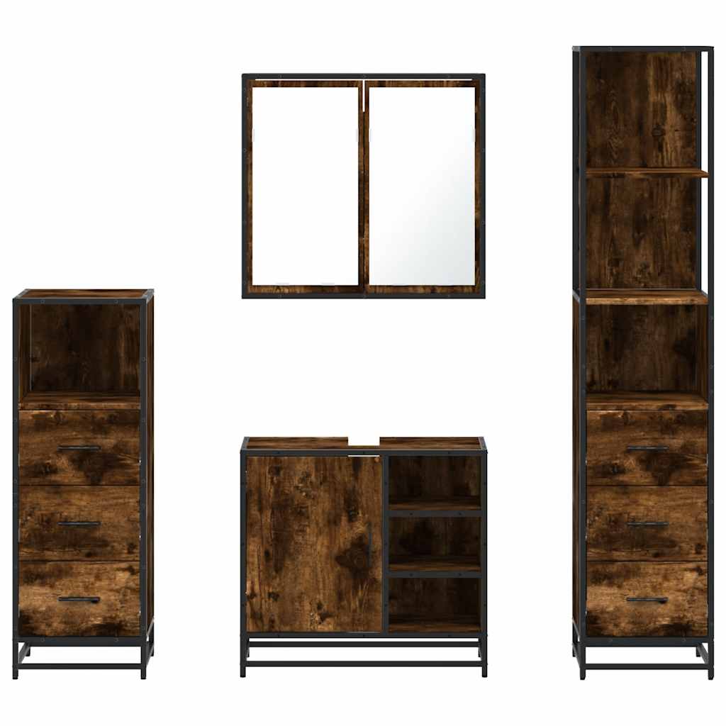 vidaXL Set de mobilier de baie 4 piese Lemn prelucrat de stejar afumat vidaXL Set de mobilier de baie 4 piese Lemn prelucrat de stejar afumat