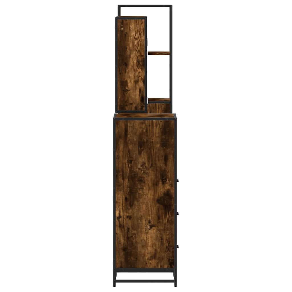 vidaXL Set de mobilier de baie 4 piese Lemn prelucrat de stejar afumat vidaXL Set de mobilier de baie 4 piese Lemn prelucrat de stejar afumat