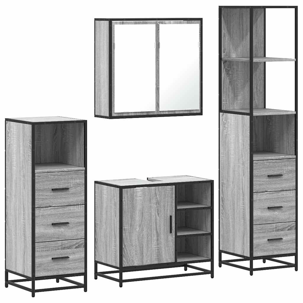 vidaXL Set de mobilier de baie 4 piese Lemn stratificat gri Sonoma vidaXL Set de mobilier de baie 4 piese Lemn stratificat gri Sonoma