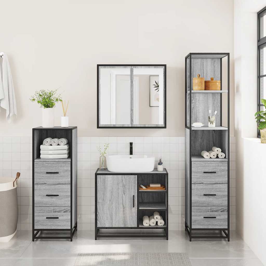 vidaXL Set de mobilier de baie 4 piese Lemn stratificat gri Sonoma vidaXL Set de mobilier de baie 4 piese Lemn stratificat gri Sonoma